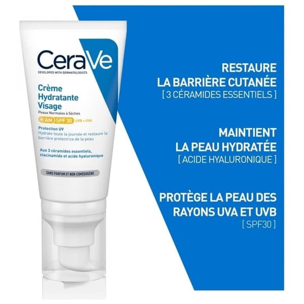 Fuktighetskräm för Ansiktet - CERAVE - SPF30 - 52Ml - Normal till Torr Hy - Icke Komedogen
