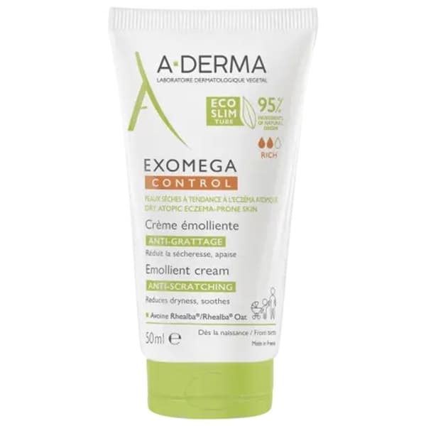 Emolientkräm - A-Derma - Exomega Control - 50ml - Anti-klåda - Torra atopiska hudtyper