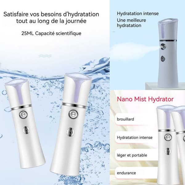 INN Fuktighetsgivende spray nano 25ml ta med en spray for å fukte huden din, bærbar, USB-ladbar, reise, hvit