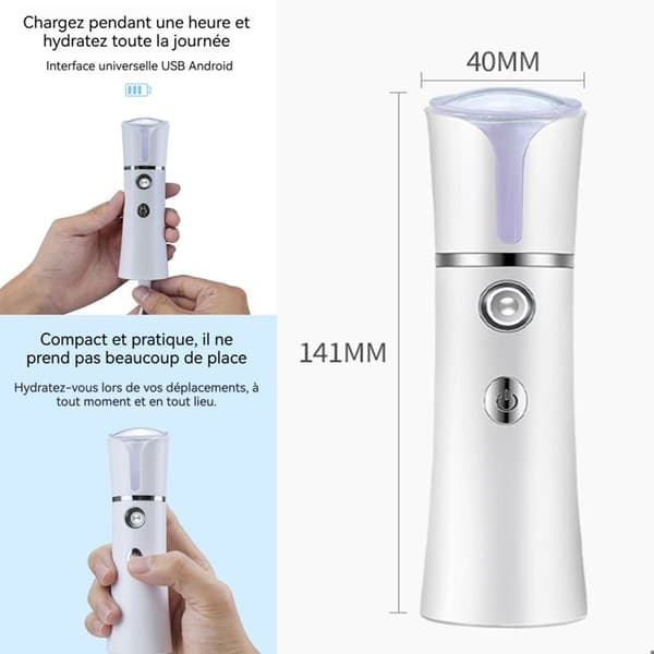 INN Fuktighetsgivende spray nano 25ml ta med en spray for å fukte huden din, bærbar, USB-ladbar, reise, hvit