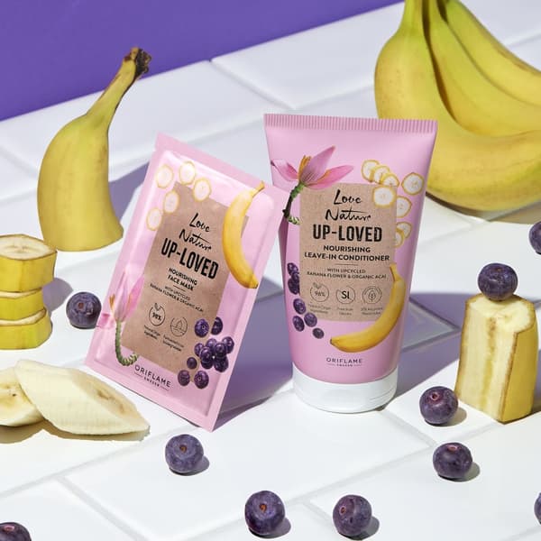 Oriflame Love Nature Up-Loved Leave-in nærende hårmaske med genbrugt bananblomst og økologisk acai 150ml
