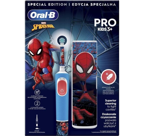 Oral-B, eltandborste med resväska, Vitality PRO Kids Spiderman
