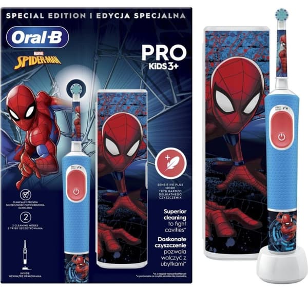 Oral-B, eltandborste med resväska, Vitality PRO Kids Spiderman