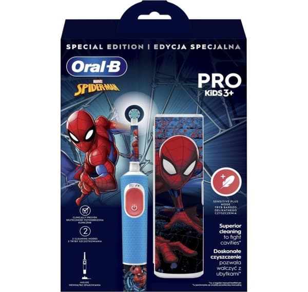 Oral-B, eltandborste med resväska, Vitality PRO Kids Spiderman