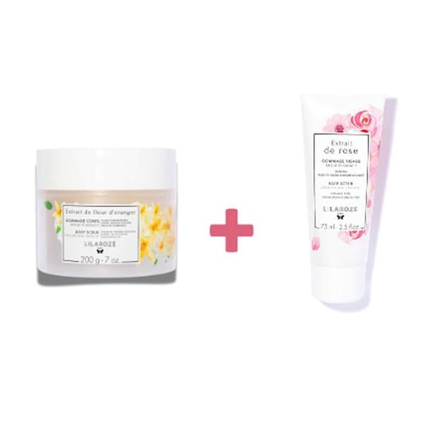 Lilaroze Paris Exfolierande Set – Kroppsskrubb med Ekologisk Apelsinblomsextrakt + Ansiktsskrubb med Rossextrakt