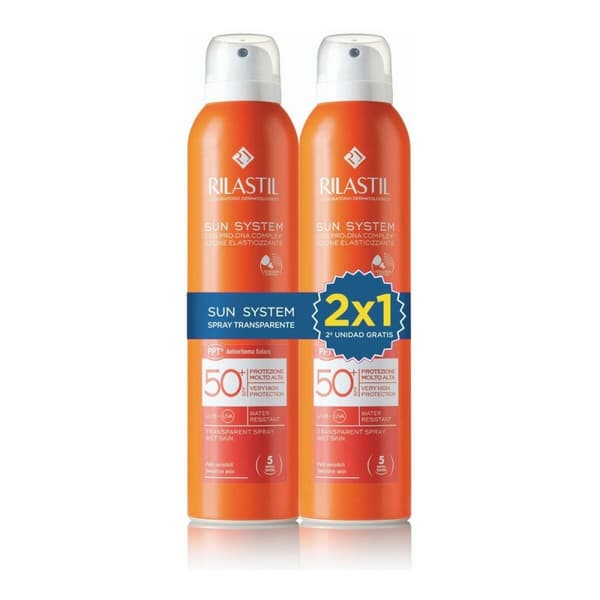 Krop solcreme spray Rilastil Sun System Gennemsigtig SPF 50+ 200 ml x 2