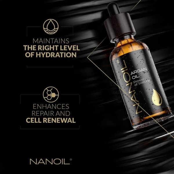 Arganolja Nanoil Argan Oil 50ml - naturlig, kallpressad och oraffinerad arganolja för ansikte, kropp och hår