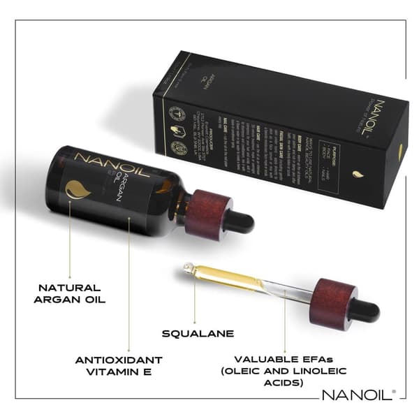 Arganolja Nanoil Argan Oil 50ml - naturlig, kallpressad och oraffinerad arganolja för ansikte, kropp och hår