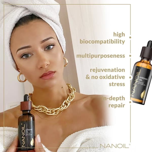 Arganolja Nanoil Argan Oil 50ml - naturlig, kallpressad och oraffinerad arganolja för ansikte, kropp och hår