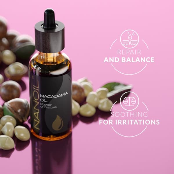 Macadamiaolie Nanoil Macadamia Oil 50 ml - Økologisk, koldpresset og uraffineret macadamiaolie til ansigts-, krops- og hårpleje,
