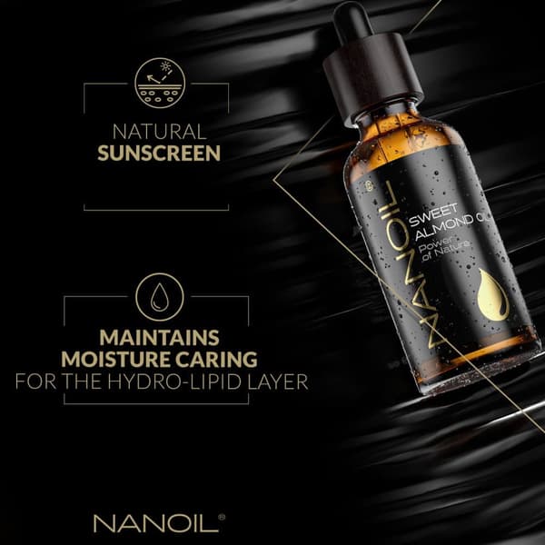 Mandelolja Nanoil Almond Oil 50ml - naturlig, kallpressad och oraffinerad arganolja för ansikte, kropp och hår