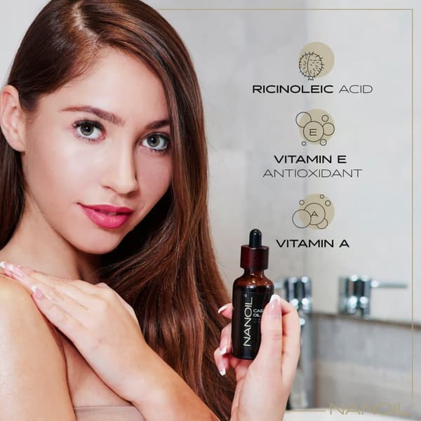 Rcinusolie Nanoil Castor Oil 50 ml - Økologisk, koldpresset og uraffineret ricinusolie til ansigts-, krops- og hårpleje
