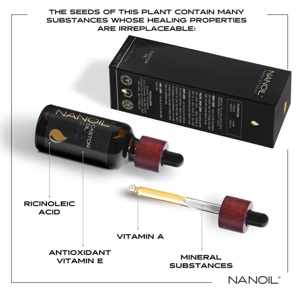 Rcinusolie Nanoil Castor Oil 50 ml - Økologisk, koldpresset og uraffineret ricinusolie til ansigts-, krops- og hårpleje