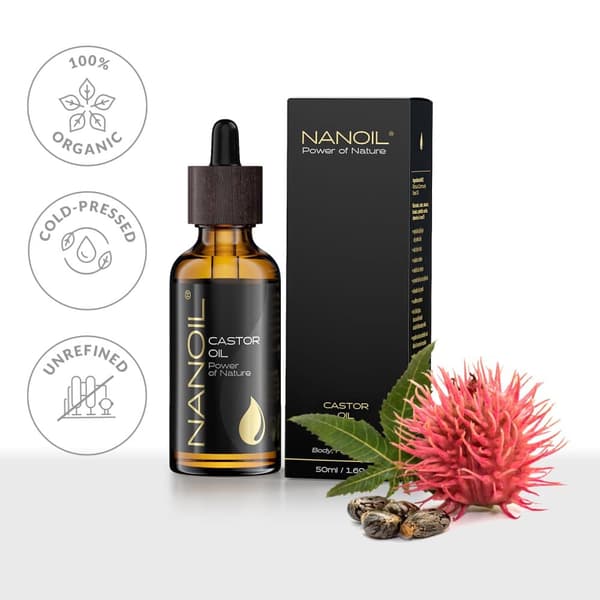 Rcinusolie Nanoil Castor Oil 50 ml - Økologisk, koldpresset og uraffineret ricinusolie til ansigts-, krops- og hårpleje
