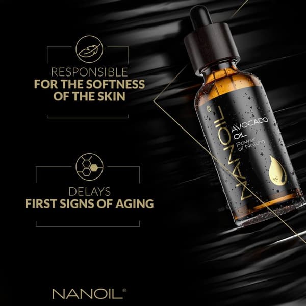 Avokadoöljy Nanoil Avocado Oil 50 ml - Orgaaninen, kylmäpuristettu ja puhdistamaton avokadoöljy kasvoille, vartalolle ja hiuksien hoitoon