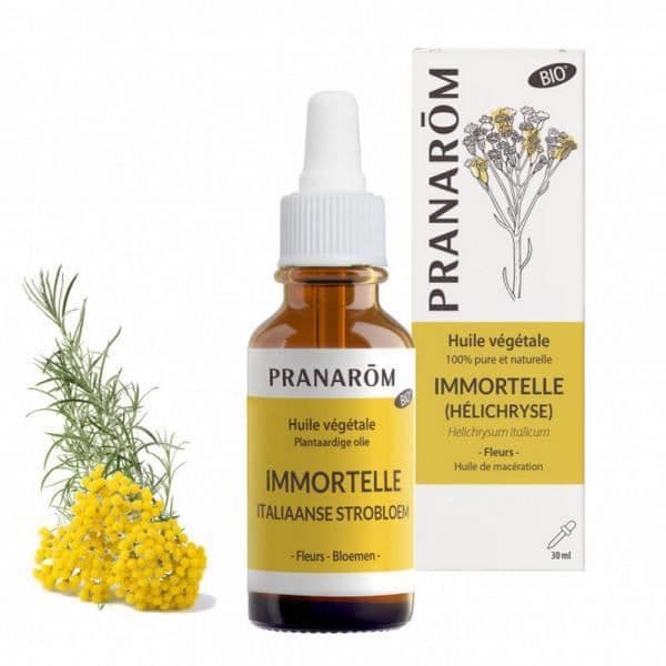 MASSAGEOLJA - MASSAGEMJÖLK Ekologisk Immortelle vegetabilisk olja i en PRANAROM-pipett - 30 ml