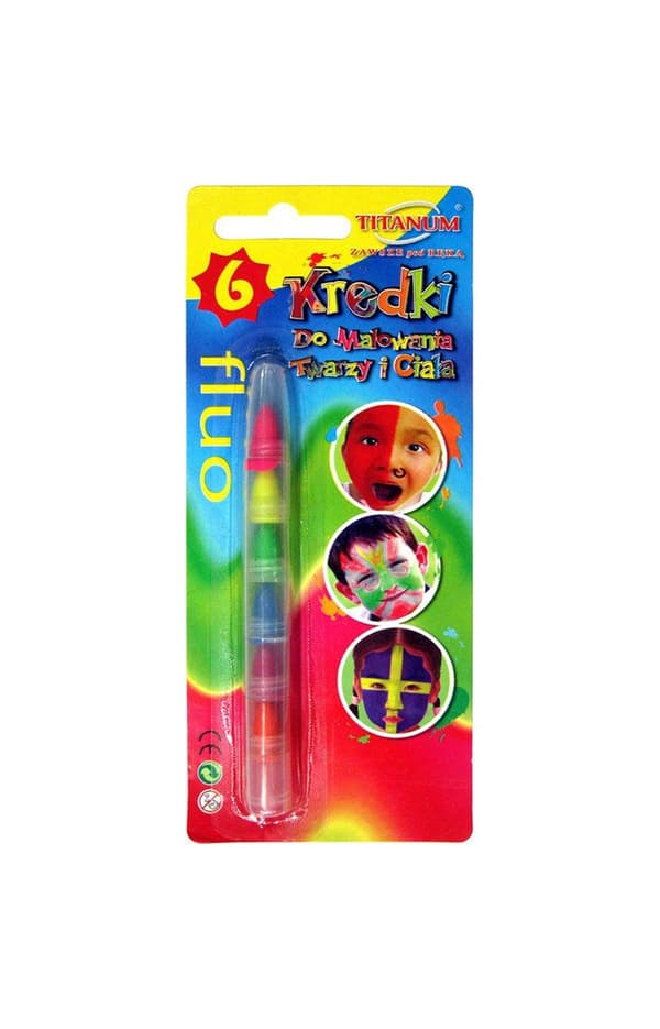 Ansigtsmaling blyanter segmenteret 6 fluo farver Titanum