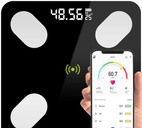 SMART ANALYTISK BADRUMSVÅG 25 I 1 APK LCD 180 KG - SPÅR DINA FRAMSTEG