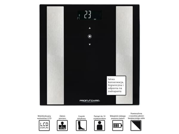 ProfiCare PC-PW 3007 FA, Elektronisk personvekt, 180 kg, 100 g, Sort, 5 kg, kg, lb, ST