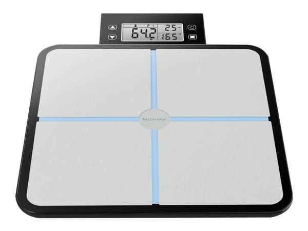 Medisana BS 460, Sähkökäyttöinen henkilövaaka, 180 kg, 100 g, Musta, Harmaa, kg, lb, ST, Neliö