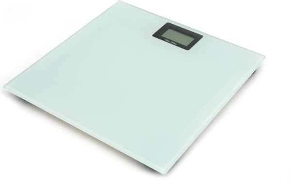 Omega Henkilövaaka, 28x26 cm, 6mm karkaistu lasi, max 180kg, 1x CR2032 (mukana) automaattinen virran kytkentä päälle/pois 51x25mm LCD-numerot - valko