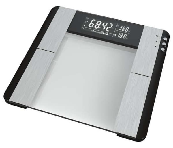Emos PT718, Sähkökäyttöinen henkilövaaka, 150 kg, Hopea, kg, lb, ST, Suorakulmio, Lasi