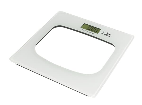 JATA P111, Sähkökäyttöinen henkilövaaka, 180 kg, 100 g, Läpinäkyvä, Valkoinen, kg, lb, ST, Neliö