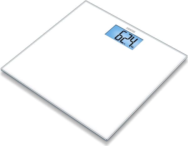 Sanitas SGS 03, Sähkökäyttöinen henkilövaaka, 150 kg, 100 g, Valkoinen, kg, lb, ST, Lasi