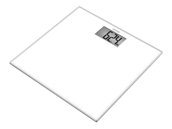 Sanitas SGS 03, Sähkökäyttöinen henkilövaaka, 150 kg, 100 g, Valkoinen, kg, lb, ST, Lasi