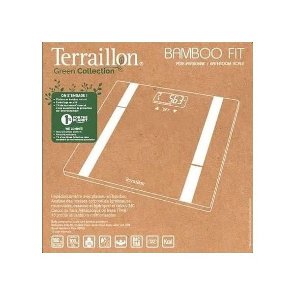 TERRAILLON - Impedansmätarskala - räckvidd 180 kg - trä/bambu - BAMBOO FIT - topp med bambufinish 30 x 30 cm