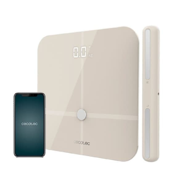 Cecotec Smart bathroom scale with handrail with sensors for bioimpedance measuring and app, and heart rate monitor.