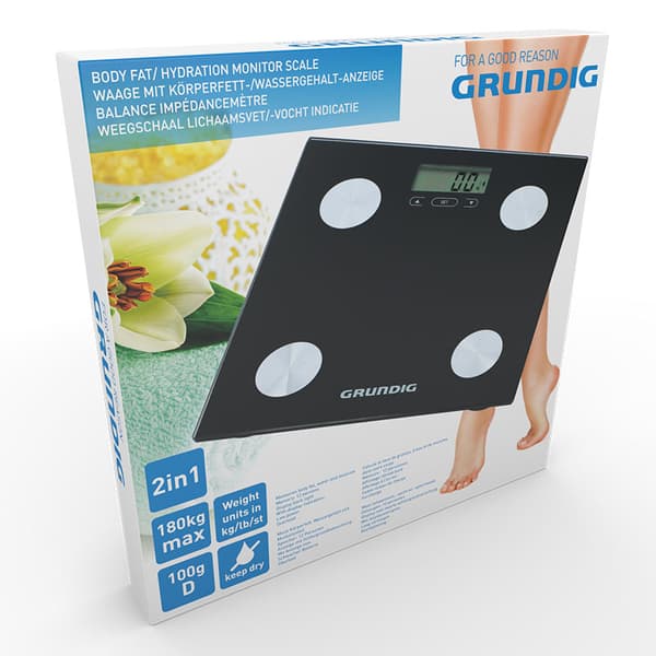 Grundig - elektronisk badevægt, kropsvægtanalyse, BMI, op til 180 kg