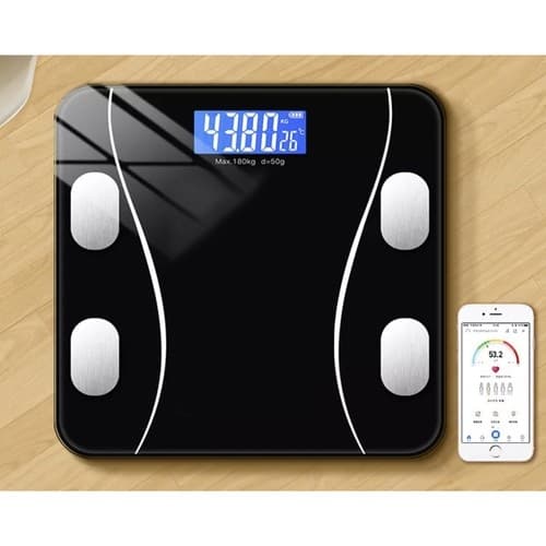 Digital personvekt i glass med motiver med Bluetooth