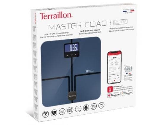 Terraillon Master Coach Ultra, Elektronisk personvåg, 180 kg, 100 g, Svart, Blå, kg, Rektangel