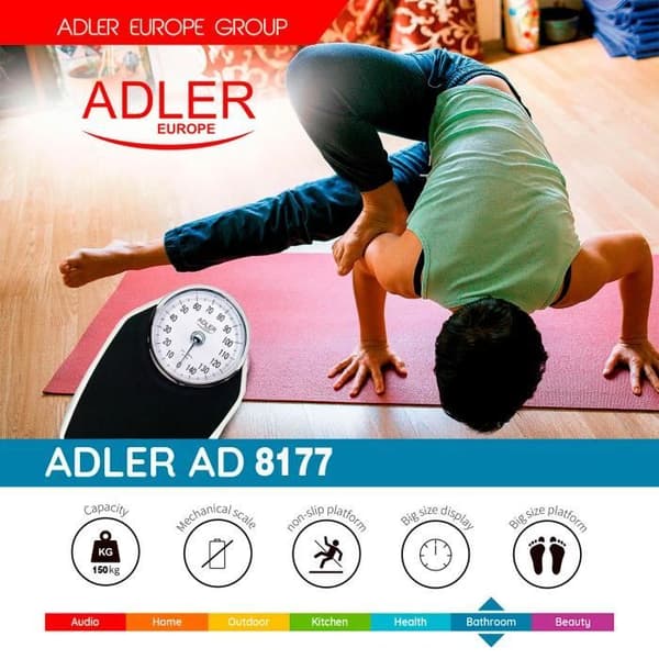 Analog personvåg, mekanisk 150 kg, precision, halkfri, utan batterier Adler AD8177 Vit/Grå 06886