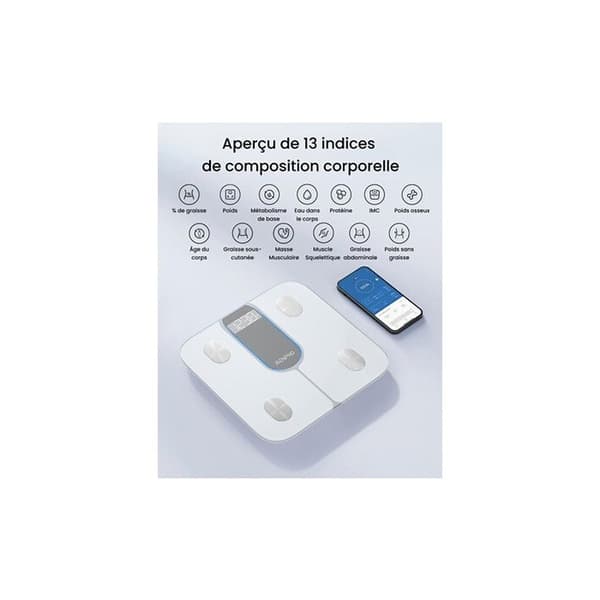 Ansluten våg RENPHO - Elis 1C A033 - Bluetooth - 13 mätningar - Vit - 180 kg