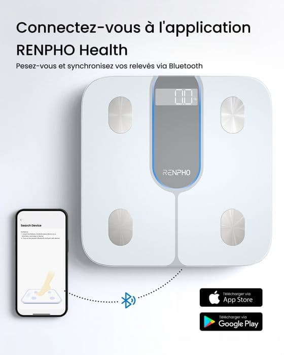 Ansluten våg RENPHO - Elis 1C A033 - Bluetooth - 13 mätningar - Vit - 180 kg