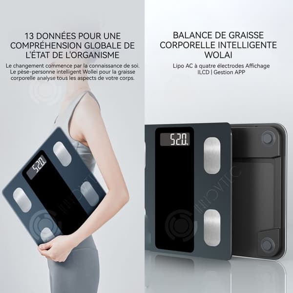 INN-skala med 13 hälsoövervakningsobjekt med LCD-skärm Stöd Smart Bal APP Användning