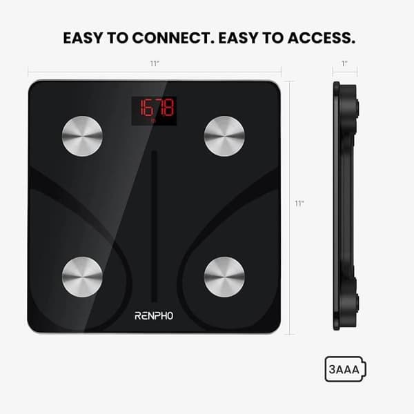 RENPHO OB02720 - Bluetooth Connected Impedance Meter Scale - 13 indikatorer - Platform av härdat glas - Svart