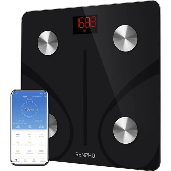 RENPHO OB02720 - Bluetooth Connected Impedance Meter Scale - 13 indikatorer - Platform av härdat glas - Svart