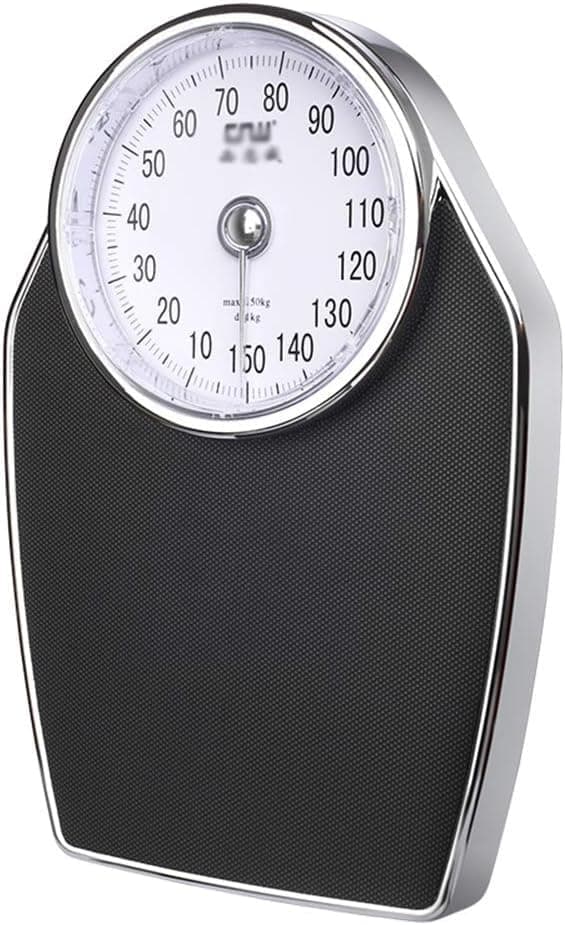Mekanisk mänsklig badrumsvåg/fjädervikt, professionell analog urtavla/exakt mått kg/ej batteri, svart/upp till 150 kg