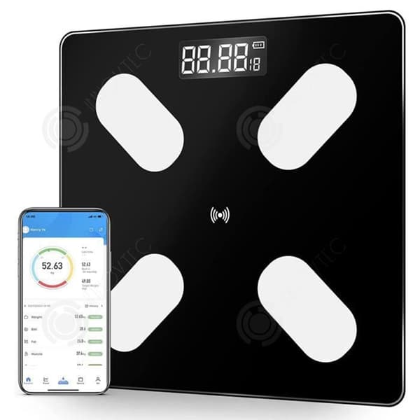 INN Elektronisk balans 26x26CM Multifunktionell Härdat glas Antiexplosionssynkronisering App USB-laddning Personvåg