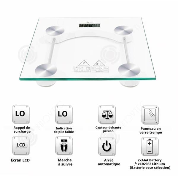 INN Balans 30x30CM Högnoggrann Sensor 5 mm Härdat glas Panel Maximal belastning 180kg Batteridriven Personvåg