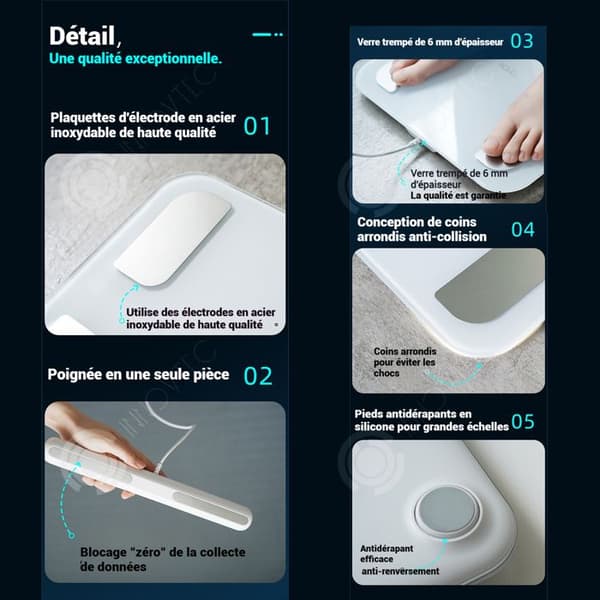 INN Intelligent Elektronisk Balans 30x30cm 8 elektroder Fett/Muskel Analys HD Skärm Härdat Glas Max Belastning 180kg Personvåg
