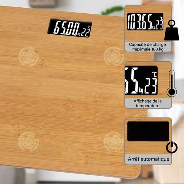 INN-våg 28x28CM Naturbambu-panel HD-skärm Viktprecision Stöder upp till 180KG Batteridriven Personvåg