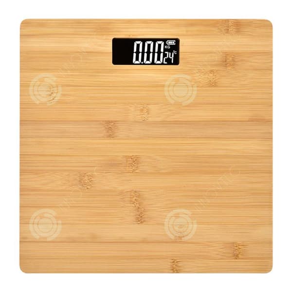 INN-våg 28x28CM Naturbambu-panel HD-skärm Viktprecision Stöder upp till 180KG Batteridriven Personvåg