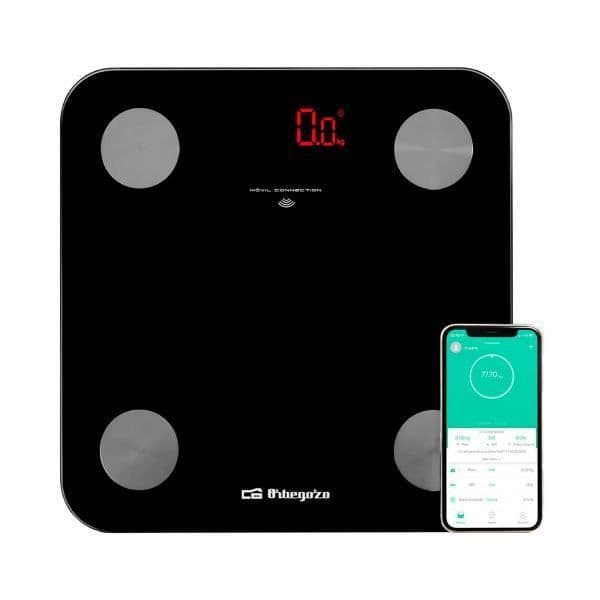 Intelligent vägningsskala Orbegozo PB 3000 i svart med Bluetooth-anslutning och appar för Android eller iOS, beräknar 13