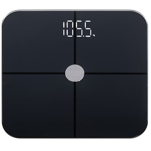 Adler Älykäs Kylpyhuonevaaka | AD 8187 | Enimmäispaino (kapasiteetti) 180 kg | Tarkkuus 100 g | Painoindeksin (BMI) mittaus | Musta