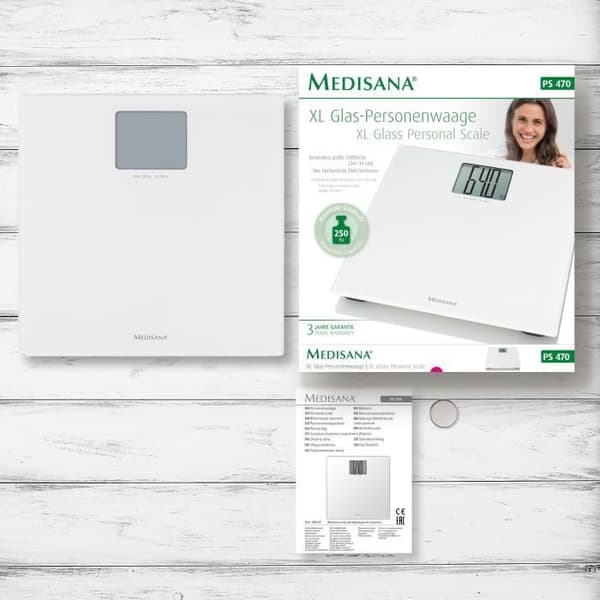 XL Medisana PS 470 Vit Personvåg - Maximal belastning 250 kg - Stor skärm - Automatisk avstängning