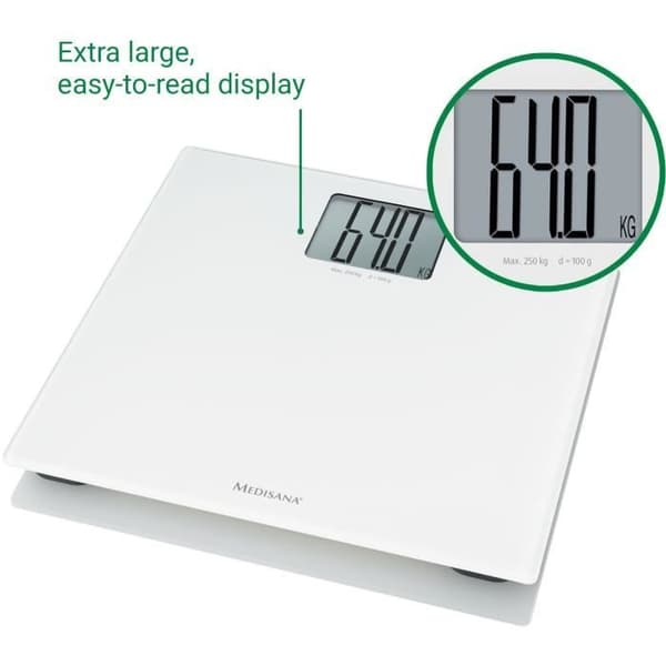 XL Medisana PS 470 Vit Personvåg - Maximal belastning 250 kg - Stor skärm - Automatisk avstängning